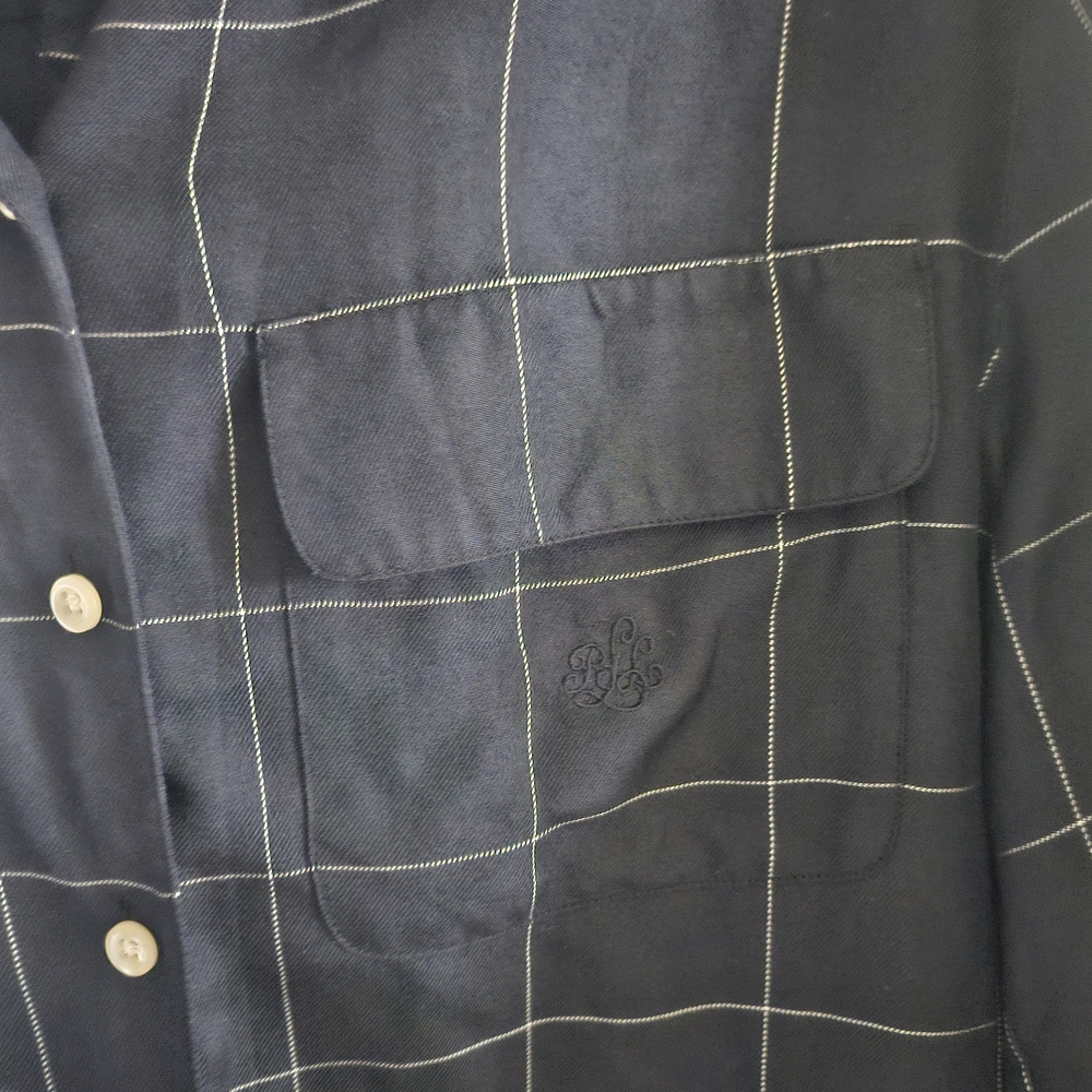 Lauren Ralph Lauren Navy Checkered Button Down Shirt - Picture 6 of 6